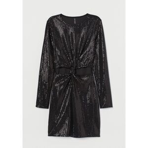 H&M women’s long sleeve black twist front dress Size M